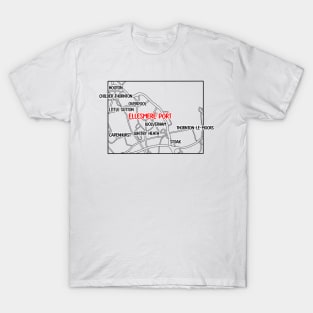 Ellesmere Port Map with Labels (Red) T-Shirt